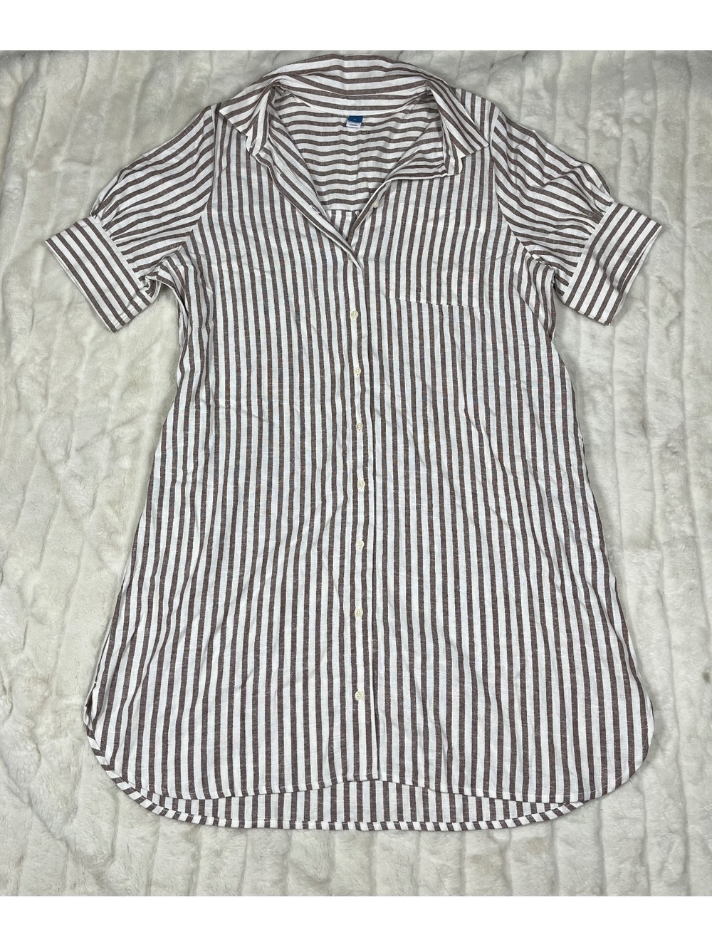 Old Navy Women's L White Brown Button Tunic Resosrtwear CoverUp Casual Dress